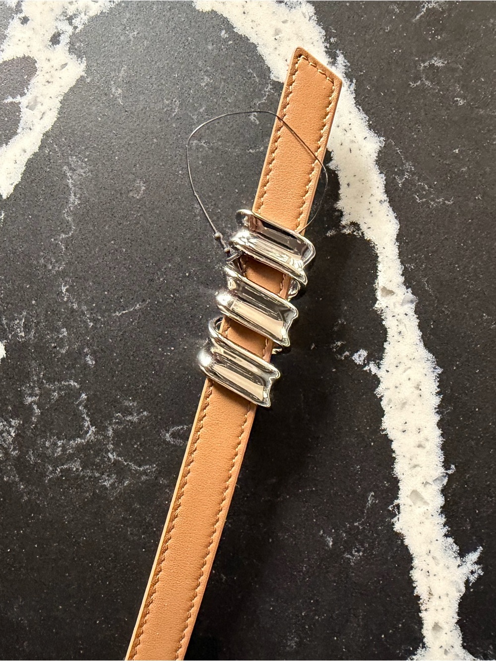 Loewe Tan Leather Belt with Silver Sculptural Buckles